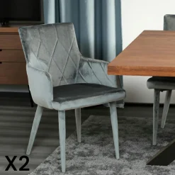 HAWAI Meubles De Cuisine·Chaises|Chaises Capitonnées|Fauteuil de table moderne en velours gris (lot de 2)