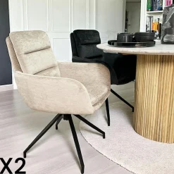 PALERME Meubles De Cuisine·Chaises|Chaises Avec Accoudoirs|Fauteuil de table pivotant en velours taupe (lot de 2)