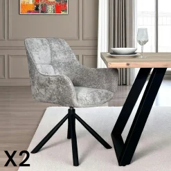 IENA Chaises Avec Accoudoirs|Chaises Contemporaines|Fauteuil de table pivotant tissu bleu (lot de 2)