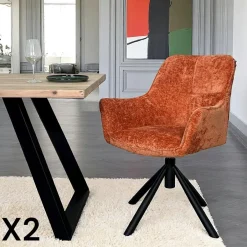 IENA Chaises Avec Accoudoirs|Chaises Contemporaines|Fauteuil de table pivotant tissu bleu (lot de 2)