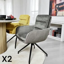 PALERME Meubles De Cuisine·Chaises|Chaises Avec Accoudoirs|Fauteuil de table pivotant en velours gris (lot de 2)