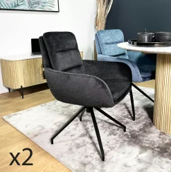 PALERME Meubles De Cuisine·Chaises|Chaises Avec Accoudoirs|Fauteuil de table pivotant en velours gris (lot de 2)