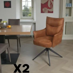LOMBARDIE Meubles De Cuisine·Chaises|Chaises Contemporaines|Fauteuil de table pivotant cognac à poignée (lot de 2)