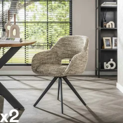 CREEK Chaises Avec Accoudoirs|Chaises Contemporaines|Fauteuil de table pivotant en tissu gris chiné (lot de 2)