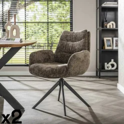 TAJ Fauteuils En Tissu|Fauteuil de table pivotant en velours taupe (lot de 2)