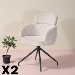 LOMBARDIE Meubles De Cuisine·Chaises|Chaises Contemporaines|Fauteuil de table pivotant beige bouclette (lot de 2)