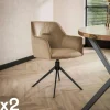 Melbourne Chaises Avec Accoudoirs|Chaises Contemporaines|Fauteuil de table pivotant en velours sable motif damier (lot de 2)
