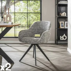CREEK Meubles De Cuisine·Chaises|Chaises Avec Accoudoirs|Fauteuil de table pivotant en tissu gris clair chiné (lot de 2)
