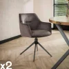 Melbourne Chaises Avec Accoudoirs|Chaises Contemporaines|Fauteuil de table pivotant en velours gris motif damier (lot de 2)