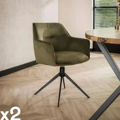 Melbourne Chaises Avec Accoudoirs|Chaises Contemporaines|Fauteuil de table pivotant en velours gris motif damier (lot de 2)