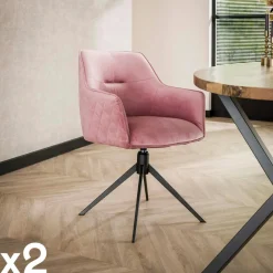 Melbourne Chaises Avec Accoudoirs|Chaises Contemporaines|Fauteuil de table pivotant en velours gris motif damier (lot de 2)