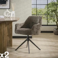 Melbourne Chaises Avec Accoudoirs|Chaises Contemporaines|Fauteuil de table pivotant en velours gris motif damier (lot de 2)