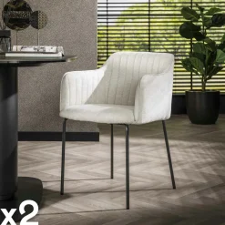 NOVA Chaises Contemporaines|Meubles De Cuisine·Chaises|Fauteuil de table taupe en tissu à larges côtes (lot de 2)