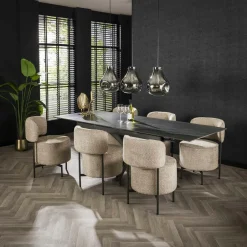 NOVA Chaises Contemporaines|Meubles De Cuisine·Chaises|Fauteuil de table taupe en tissu à larges côtes (lot de 2)