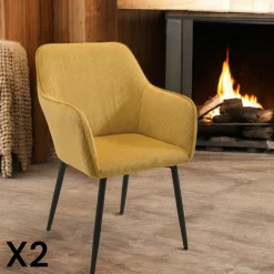 MALMOE Chaises Avec Accoudoirs|Chaises Contemporaines|Fauteuil de table tissu cotelé terracotta (lot de 2)