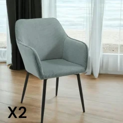 MALMOE Chaises Avec Accoudoirs|Chaises Contemporaines|Fauteuil de table tissu cotelé moutarde (lot de 2)