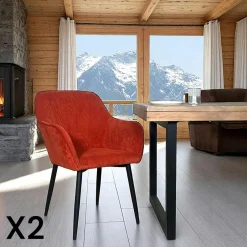 MALMOE Chaises Avec Accoudoirs|Chaises Contemporaines|Fauteuil de table tissu cotelé moutarde (lot de 2)