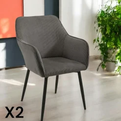 MALMOE Chaises Avec Accoudoirs|Chaises Contemporaines|Fauteuil de table tissu cotelé bleu (lot de 2)