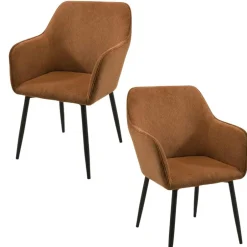 MALMOE Chaises Avec Accoudoirs|Chaises Contemporaines|Fauteuil de table tissu cotelé brun (lot de 2)
