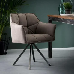 Lucknow Fauteuils En Tissu|Chaises Avec Accoudoirs|Fauteuil de table tissu jeans gris pied étoile