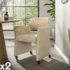 CREEK Meubles De Cuisine·Chaises|Meubles De Bureau·Fauteuils De Bureau|Fauteuil design beige sable à roulettes (lot de 2)