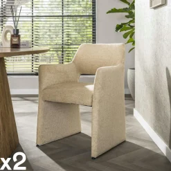 CREEK Meubles De Cuisine·Chaises|Meubles De Bureau·Fauteuils De Bureau|Fauteuil design beige sable à dossier ouvert (lot de 2)
