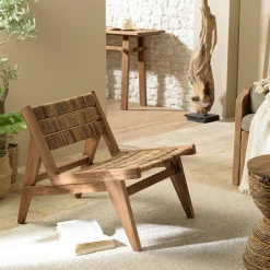 Swing Univers Déco·Globe-Trotter|Fauteuil détente en teck recyclé et chanvre tressé