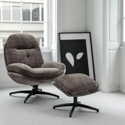 IENA Fauteuils En Tissu|Fauteuil détente gris pivotant avec repose-pieds