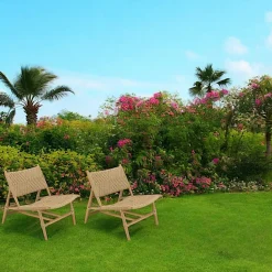 SUMMER Transats / Bains De Soleil|Fauteuil détente motifs tressés et teck (lot de 2)