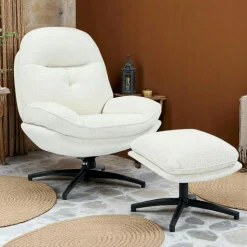 IENA Fauteuils En Tissu|Fauteuil détente pivotant blanc avec repose pieds