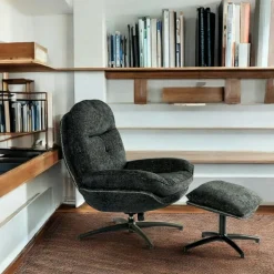 IENA Fauteuils En Tissu|Fauteuil détente pivotant blanc avec repose pieds