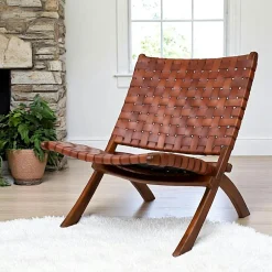 MENDOZA Fauteuils En Cuir|Fauteuil en cuir marron et bois de teck