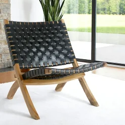 MENDOZA Fauteuils En Cuir|Fauteuil en cuir noir et bois de teck
