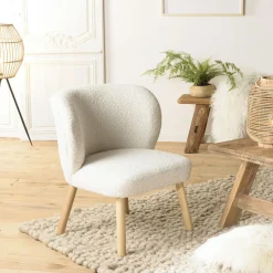 TIM Univers Déco·Scandinave Hygge|Fauteuils En Tissu|Fauteuil en tissu blanc à bouclette