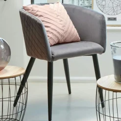 Fauteuils En Tissu|Fauteuil en velours gris foncé à damier
