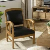 Fauteuils En Cuir|Fauteuil exotique bois et cuir noir DIKA