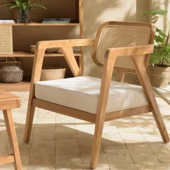 MANAK Fauteuils En Rotin|Fauteuil exotique dossier cannage teck et coussin gris