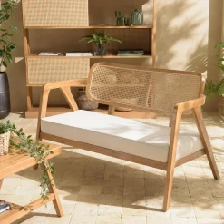 MANAK Fauteuils En Rotin|Fauteuil exotique dossier cannage teck et coussin gris