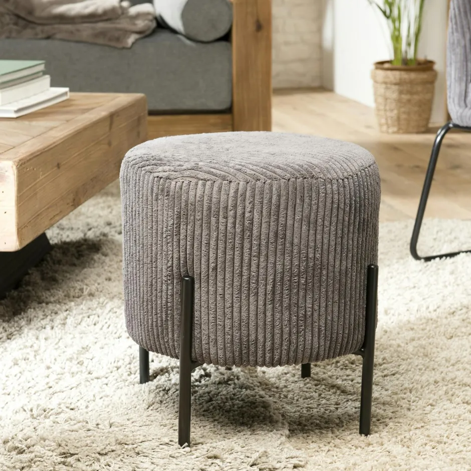 TIM Fauteuils En Tissu|Fauteuil gris anthracite en velours côtelé