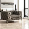 DOVER Fauteuils En Tissu|Fauteuil gris en velours capitonné