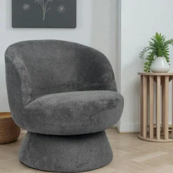 IENA Fauteuils En Tissu|Fauteuil gris pivotant - tissu chenille, style rétro