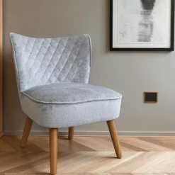 IENA Fauteuils En Tissu|Fauteuil gris tissu chenille - pieds bois, motif croisé