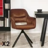 IENA Chaises Velours|Chaises Capitonnées|Fauteuil pivotant bi-matière, couleur cuivre (lot de 2)