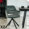 IENA Chaises Capitonnées|Chaises Velours|Fauteuil pivotant bi-matière, couleur lagon (lot de 2)