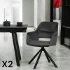 IENA Chaises Capitonnées|Chaises Velours|Fauteuil pivotant bi-matière, couleur grise (lot de 2)
