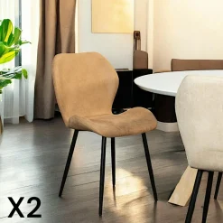 IENA Chaises Velours|Chaises Capitonnées|Fauteuil pivotant bi-matière, couleur moutarde (lot de 2)