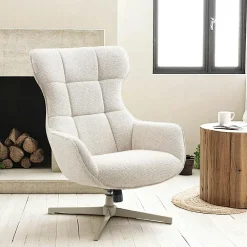 BERLIN Fauteuils En Tissu|Fauteuil pivotant confort, couleur blanc naturel