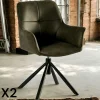 IENA Chaises Avec Accoudoirs|Chaises Contemporaines|Fauteuil pivotant contemporain microfibre kaki (lot de 2)