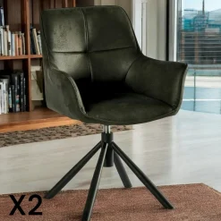IENA Chaises Avec Accoudoirs|Chaises Contemporaines|Fauteuil pivotant contemporain microfibre grise (lot de 2)