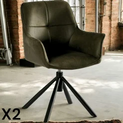 IENA Chaises Avec Accoudoirs|Chaises Contemporaines|Fauteuil pivotant contemporain microfibre grise (lot de 2)